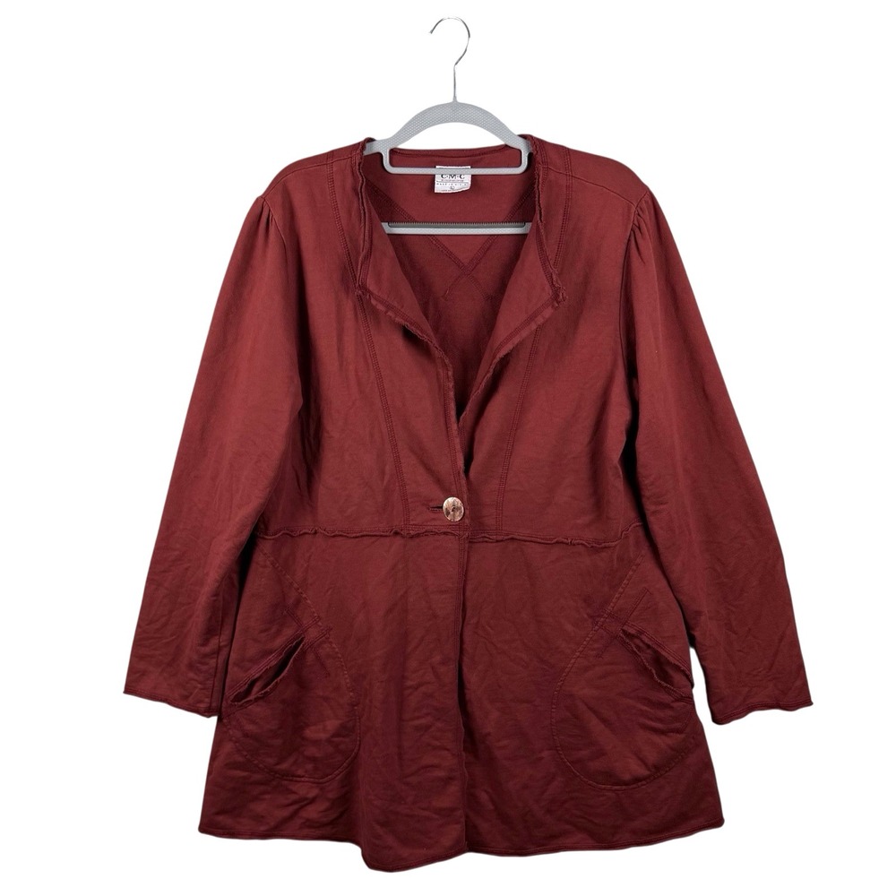 C.M.C. Color Me Cotton Women's‎ Jacket Cardigan Sz L Red Maroon Made in USA